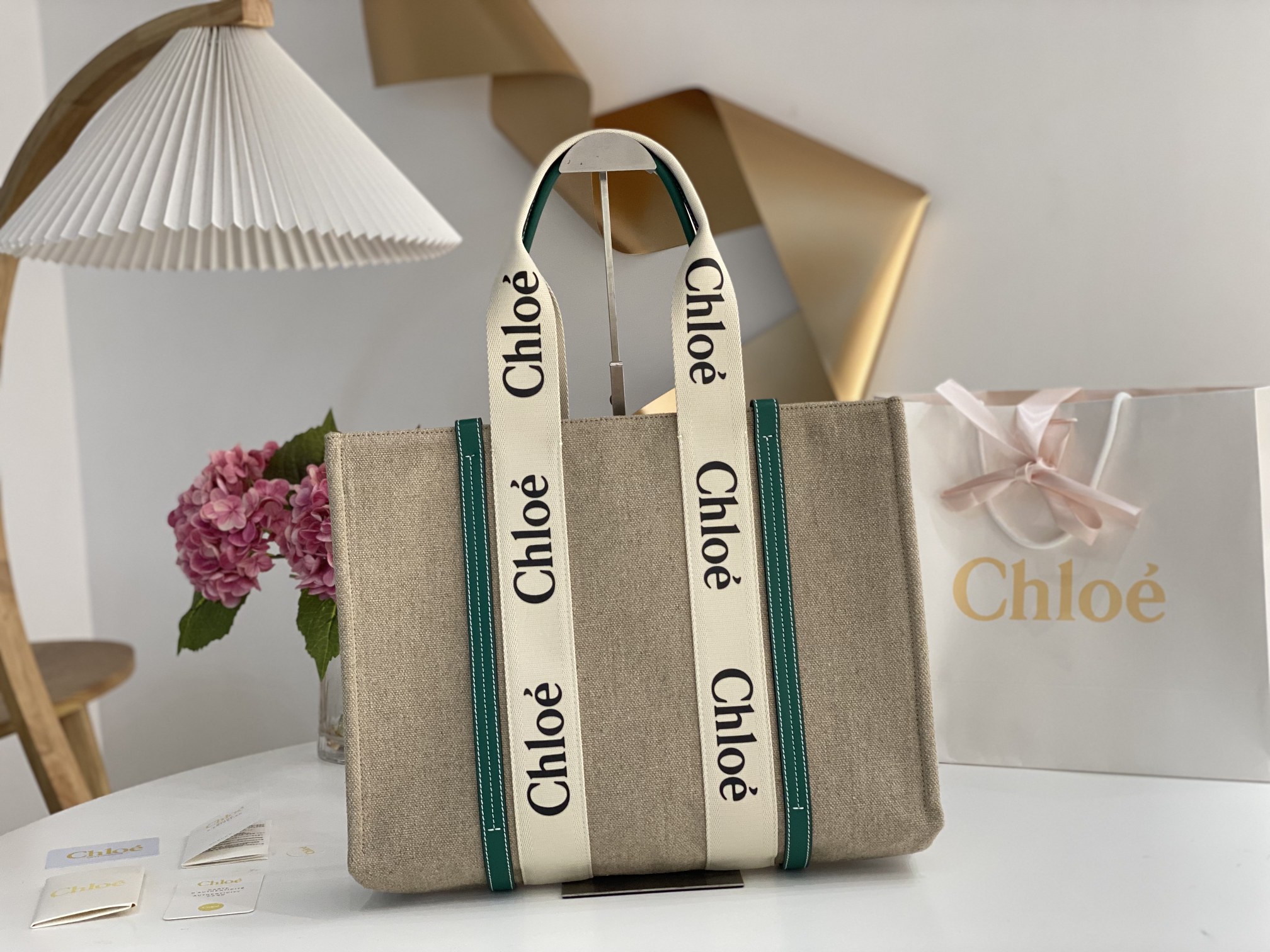 Chloe Large Woody Tote Bag In Linen